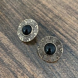 Gold and Black Retro Stud Earrings
